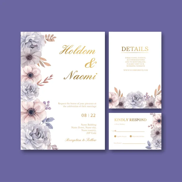 Hochzeitskarten Vorlage Mit Floralem Feder Boho Konzept Aquarell Styling — Stockvektor