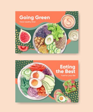 Facebook şablonu sağlıklı salata konsepti, suluboya stil