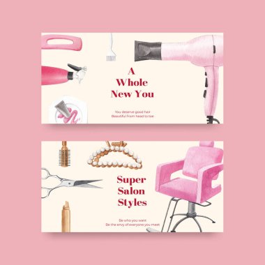 Kuaför saç güzellik konsepti, suluboya stil içeren Twitter şablonu