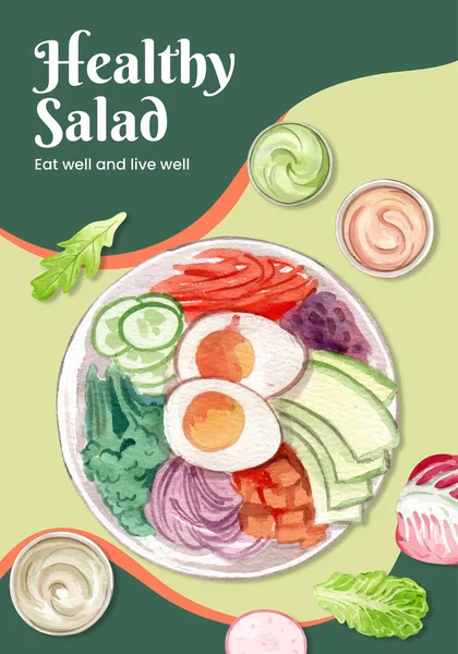 건강에 샐러드 개념을 포스터 스타일 — 스톡 벡터