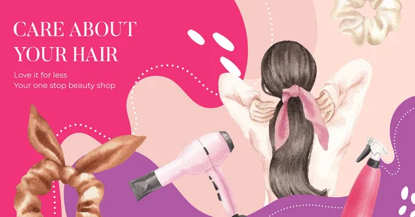 Facebook Template Met Salon Hair Beauty Concept Aquarel Styl — Stockvector