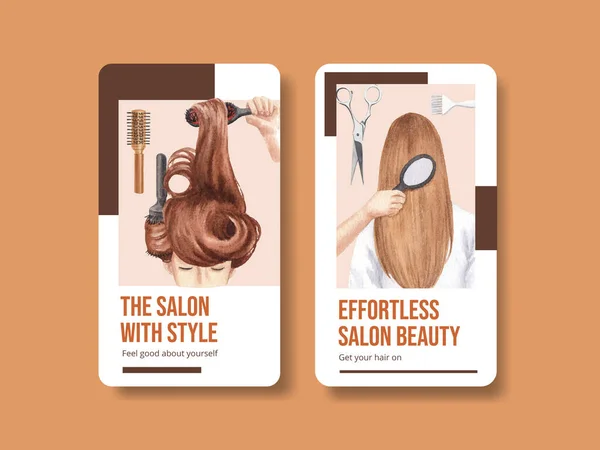 Modèle Instagram Avec Salon Coiffure Concept Beauté Aquarelle Styl — Image vectorielle