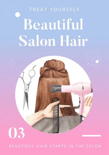 Modèle Affiche Avec Concept Beauté Cheveux Salon Styl Aquarelle — Image vectorielle