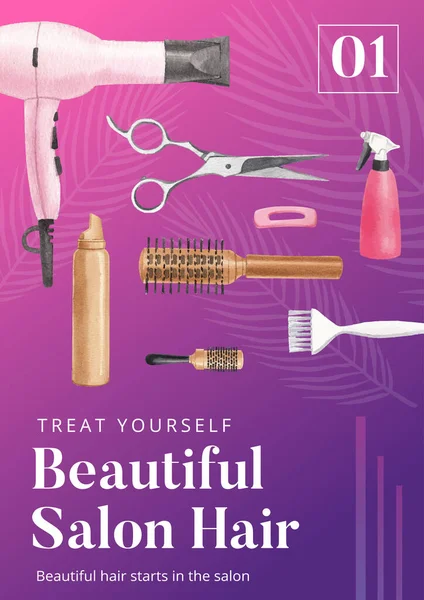 Modèle Affiche Avec Concept Beauté Cheveux Salon Styl Aquarelle — Image vectorielle