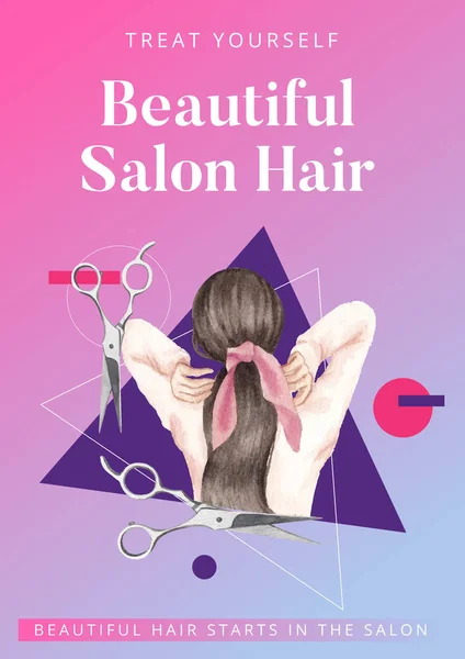 Modèle Affiche Avec Concept Beauté Cheveux Salon Styl Aquarelle — Image vectorielle