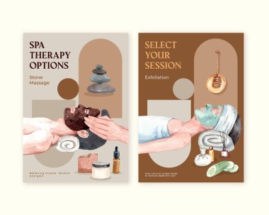 Spa terapi konseptiyle uçan şablon, suluboya stil