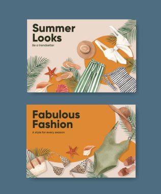 Facebook şablonu ile yaz kıyafetleri moda, suluboya styl
