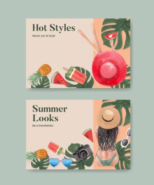 Facebook şablonu ile yaz kıyafetleri moda, suluboya styl