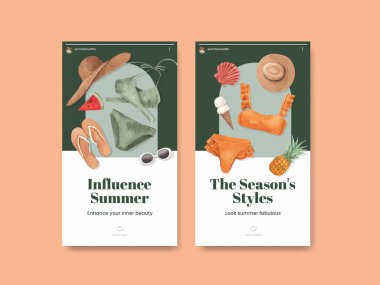 Instagram şablonu ile yaz kıyafetleri moda konsepti, suluboya styl