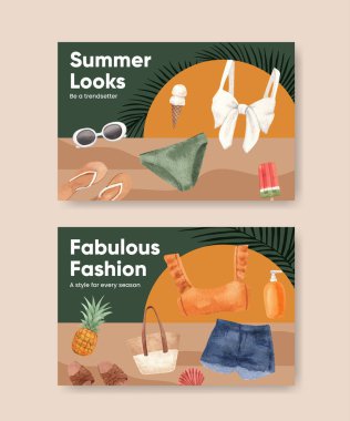 Facebook şablonu ile yaz kıyafetleri moda, suluboya styl