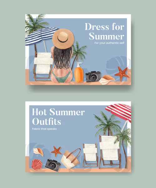 Facebook Template Summer Outfit Fashion Concept Watercolor Styl — Vector de stock