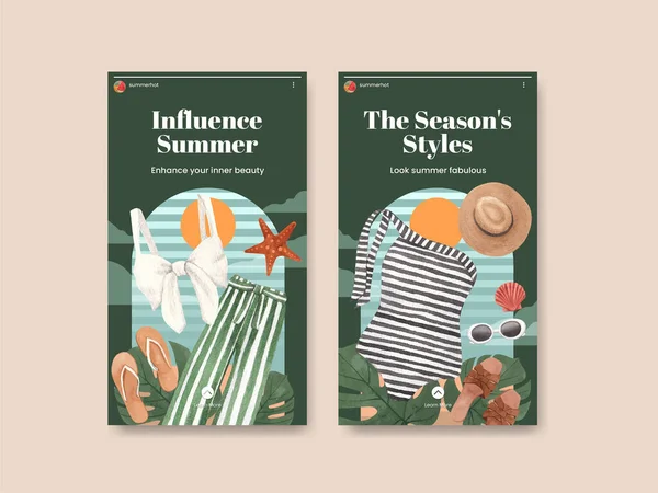 Instagram şablonu ile yaz kıyafetleri moda konsepti, suluboya styl