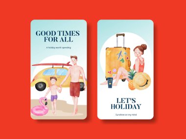 Yaz tatilinin tadını çıkaran Instagram şablonu, suluboya styl