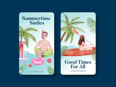 Yaz tatilinin tadını çıkaran Instagram şablonu, suluboya styl