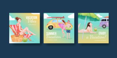 Yaz tatili konseptinin keyfini çıkarın, suluboya stil