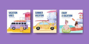 Yaz tatili konseptinin keyfini çıkarın, suluboya stil