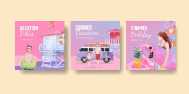 Yaz tatili konseptinin keyfini çıkarın, suluboya stil