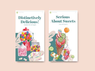 Instagram şablonu şekerleme partisi konsepti, suluboya stil