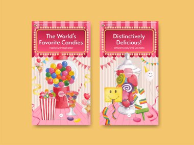 Instagram şablonu şekerleme partisi konsepti, suluboya stil