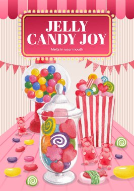 Şekerleme partisi konsepti olan poster şablonu, suluboya stil