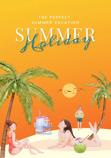 Poster Template Enjoy Summer Holiday Concept Watercolor Styl — стоковый вектор