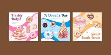 Donut partisi konsepti olan pankart şablonu, suluboya stil