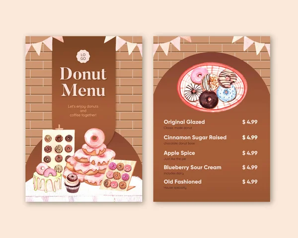 Menu Template Donut Party Concept Watercolor Styl — Stockvektor