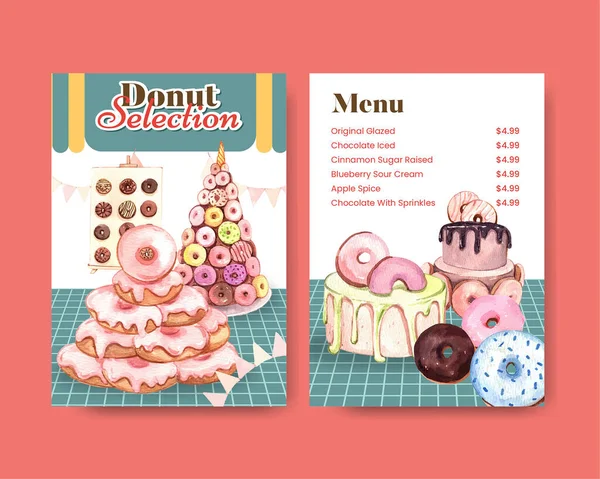 Donut partisi konseptli menü şablonu, suluboya stil