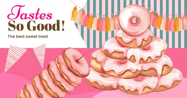 Donut partisi konsepti ile Facebook şablonu, suluboya styl