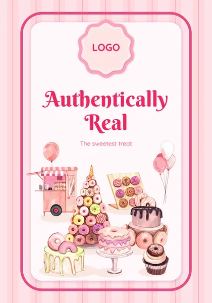 Donut partisi konseptli poster şablonu, suluboya stil