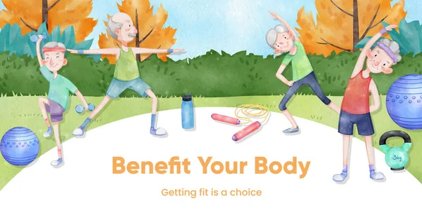 Üst düzey sağlık konsepti ile Facebook şablonu, suluboya stil