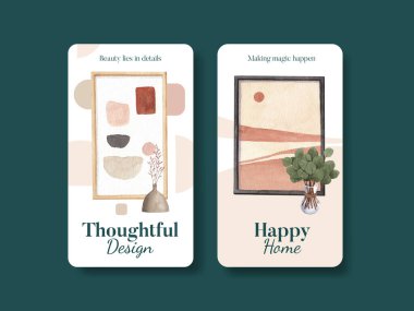 İskandinav antika ev konseptiyle Instagram şablonu, suluboya stil