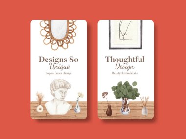 İskandinav antika ev konseptiyle Instagram şablonu, suluboya stil