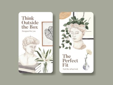 İskandinav antika ev konseptiyle Instagram şablonu, suluboya stil