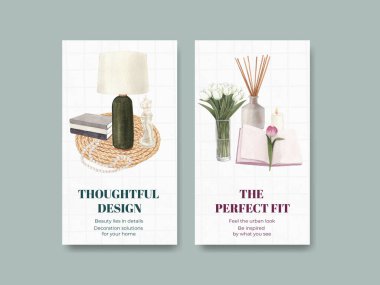 İskandinav antika ev konseptiyle Instagram şablonu, suluboya stil