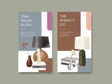 İskandinav antika ev konseptiyle Instagram şablonu, suluboya stil