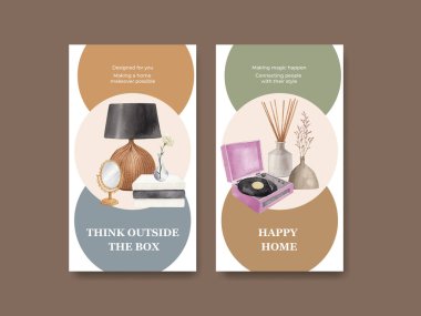 İskandinav antika ev konseptiyle Instagram şablonu, suluboya stil