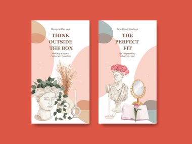 İskandinav antika ev konseptiyle Instagram şablonu, suluboya stil