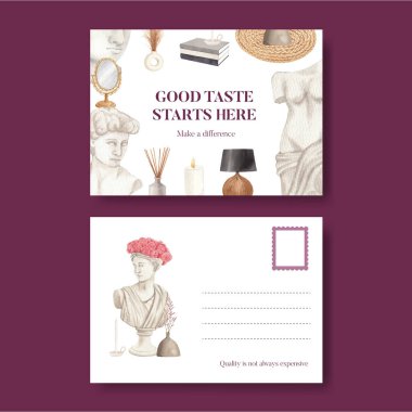 İskandinav antika ev konsepti olan bir kartpostal şablonu, suluboya stil