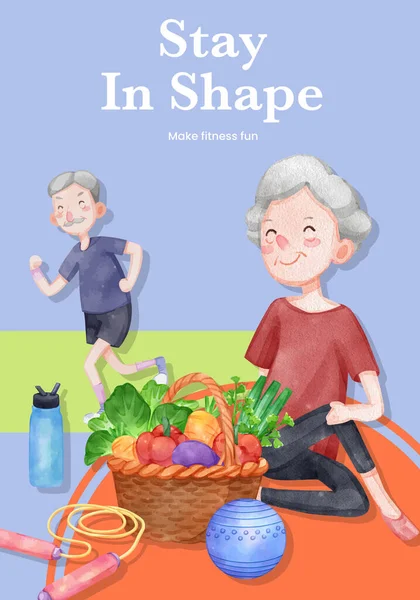 Üst düzey sağlık konsepti olan poster şablonu, suluboya stil