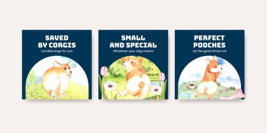 Corgi dog konsepti, suluboya stil ile pankart şablonu