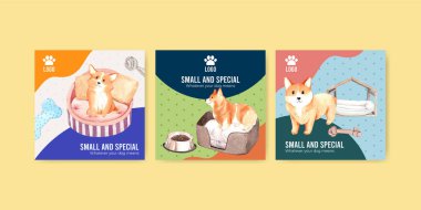 Corgi dog konsepti, suluboya stil ile pankart şablonu