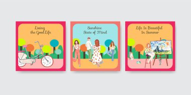 Güzel bir yaşam yaz konsepti olan pankart şablonu, suluboya stil