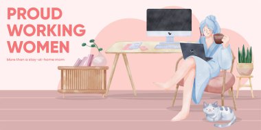 Günlük başlığı şablonu ev konseptinden kadın çalışmaları, suluboya styl