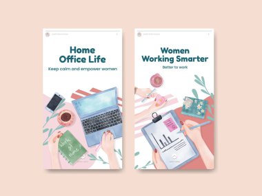 Instagram şablonu ev konsepti, suluboya stil kadın işi