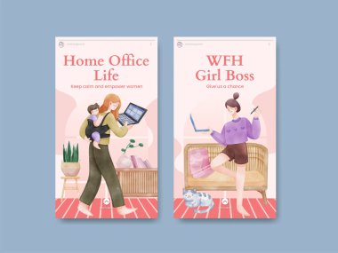 Instagram şablonu ev konsepti, suluboya stil kadın işi