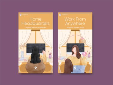 Instagram şablonu ev konsepti, suluboya stil kadın işi