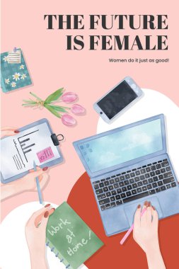 Ev konsepti, suluboya stil kadın çalışmaları ile Pinterest şablonu