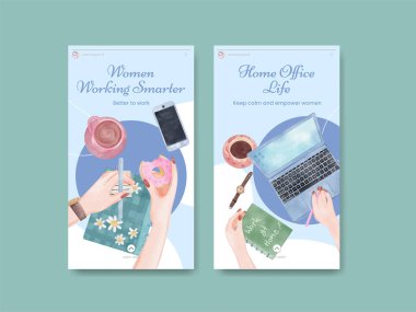 Instagram şablonu ev konsepti, suluboya stil kadın işi