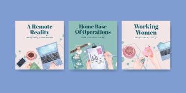 Ev konsepti, suluboya stil kadın çalışmaları ile banner şablonu